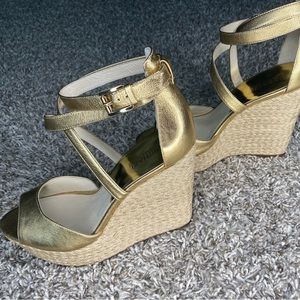 Brand new! Michael Kors gold wedge sandals 5.5” heel NWOT